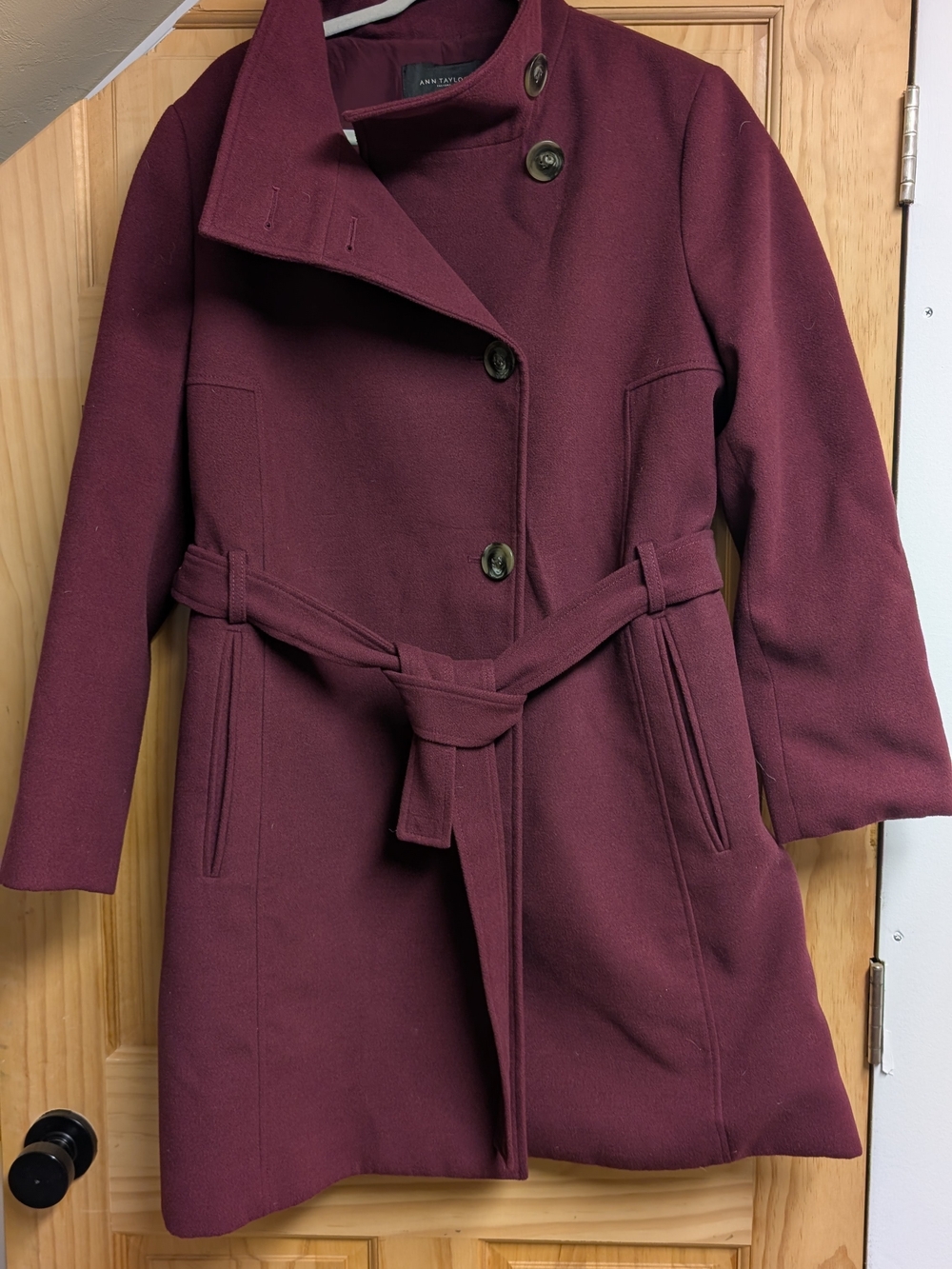 Ann Taylor Plum Belted Wool Blend Coat - Picture 2 of 7